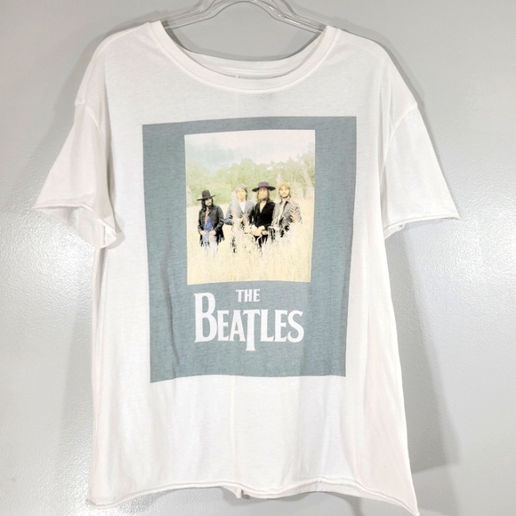 The Beatles Tops - THE BEATLES white pixel Group In Field rock n roll short sleeve graphic tshirt